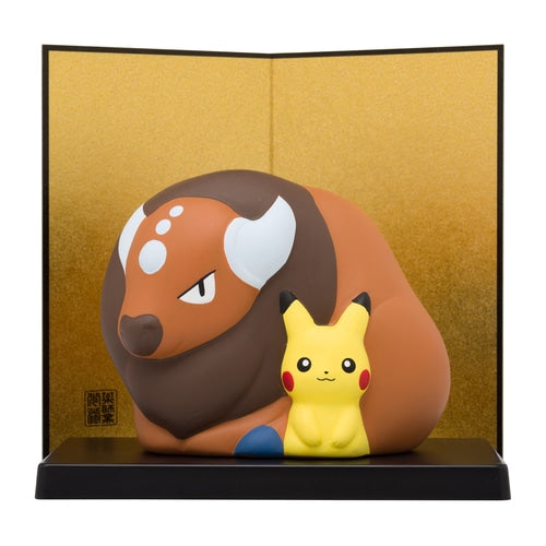 2020 Pokemon Center Original New Year's Ceramic Ornament Pikachu & Tauros 10cm 3.9"